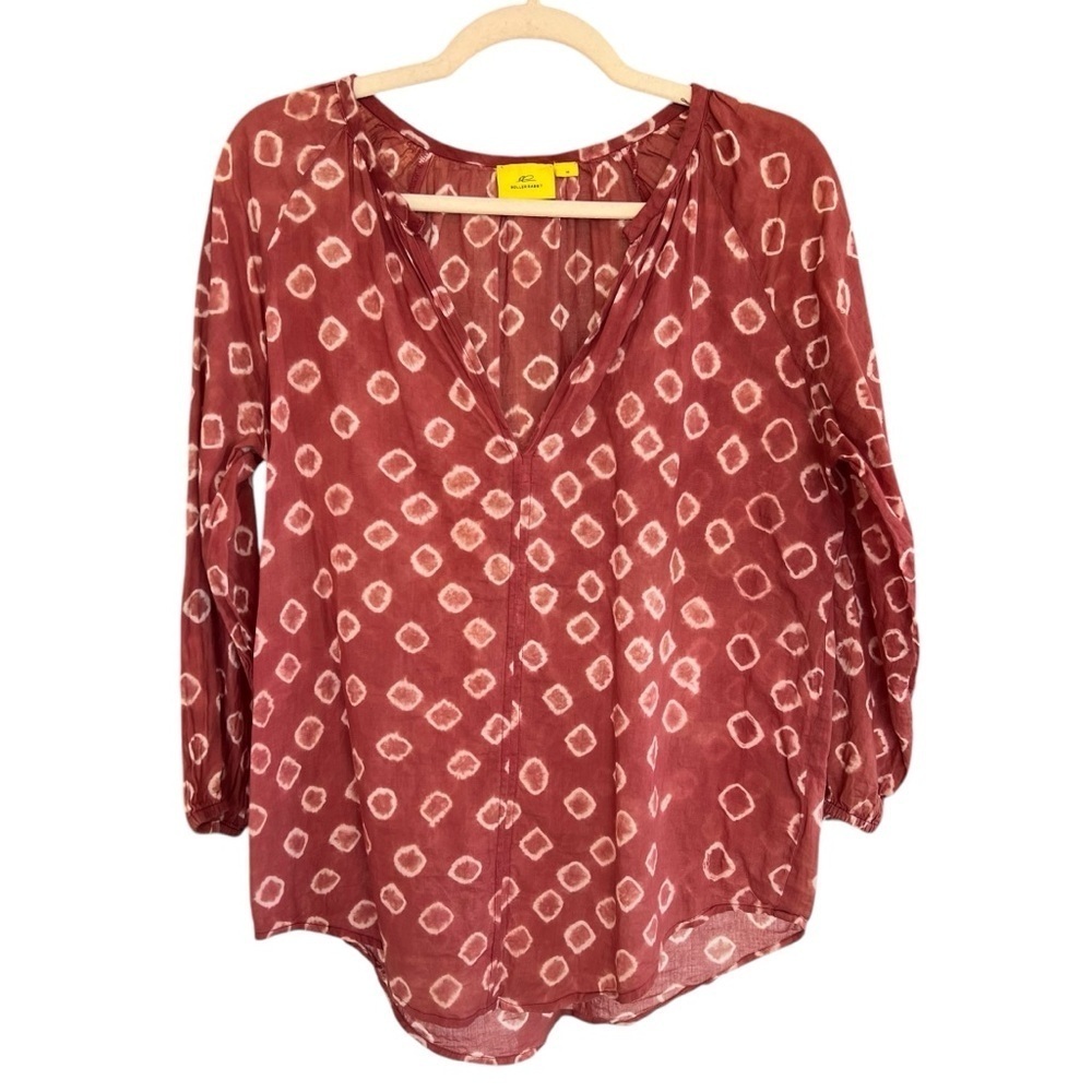 Roller Rabbit Lucy Giraffe Dye Blouse Burgundy Medium Boho Coastal Beach